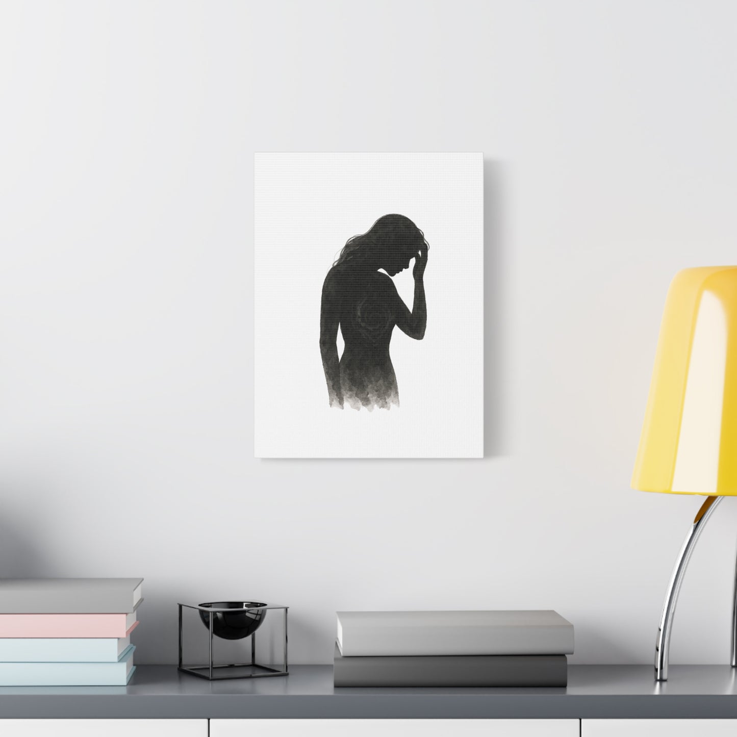 Canvas Print - Girl with Anxiety Black Watercolor Silhouette