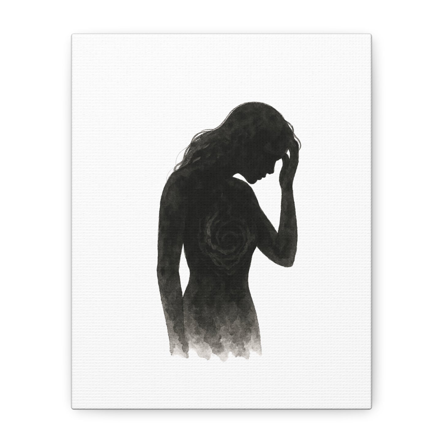 Canvas Print - Girl with Anxiety Black Watercolor Silhouette