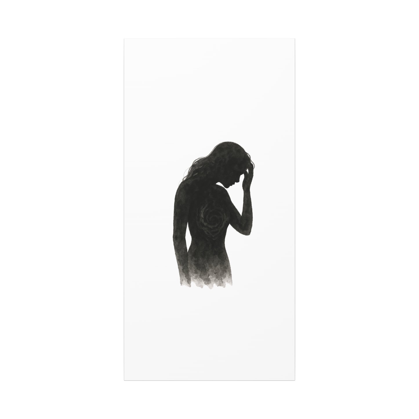Canvas Print - Girl with Anxiety Black Watercolor Silhouette