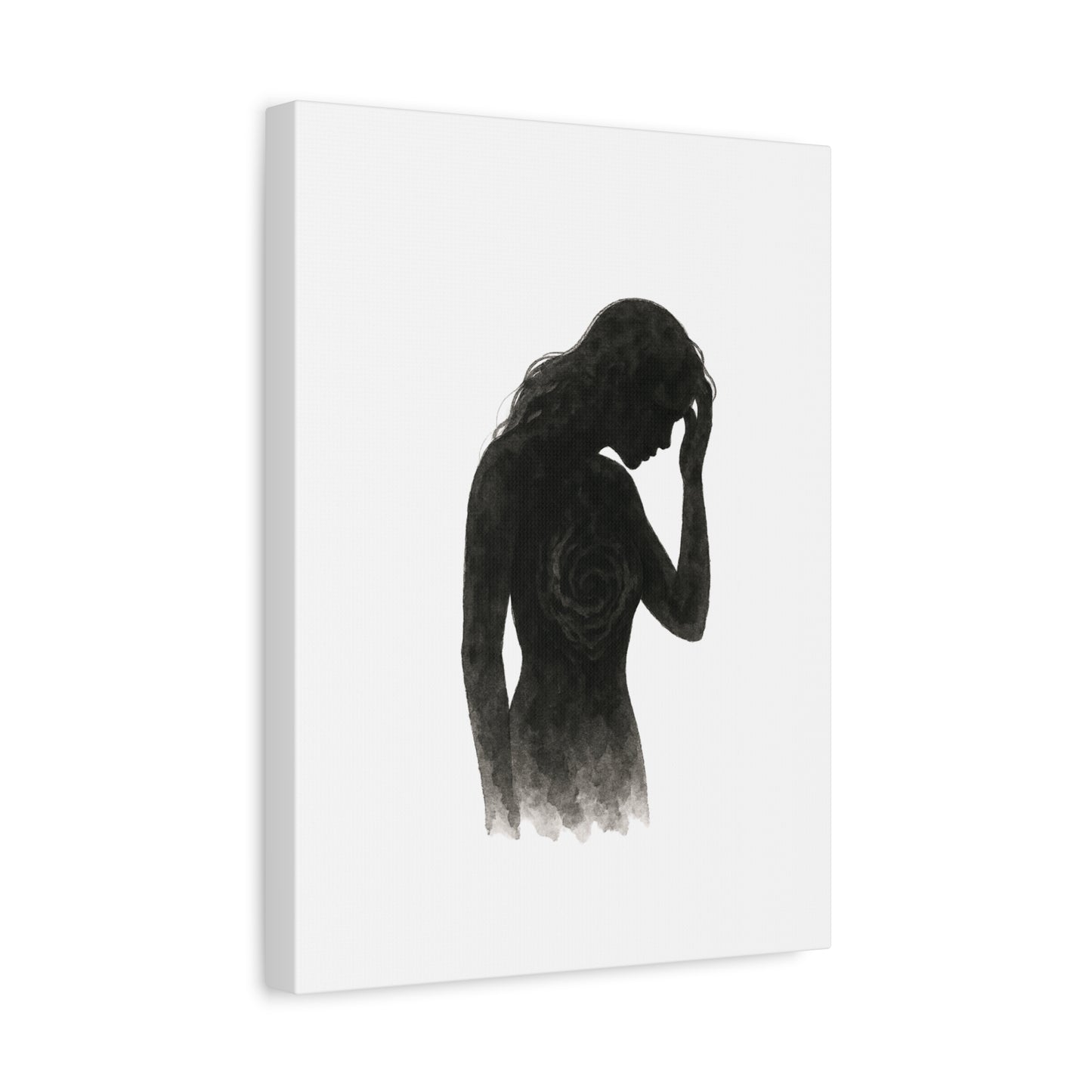 Canvas Print - Girl with Anxiety Black Watercolor Silhouette