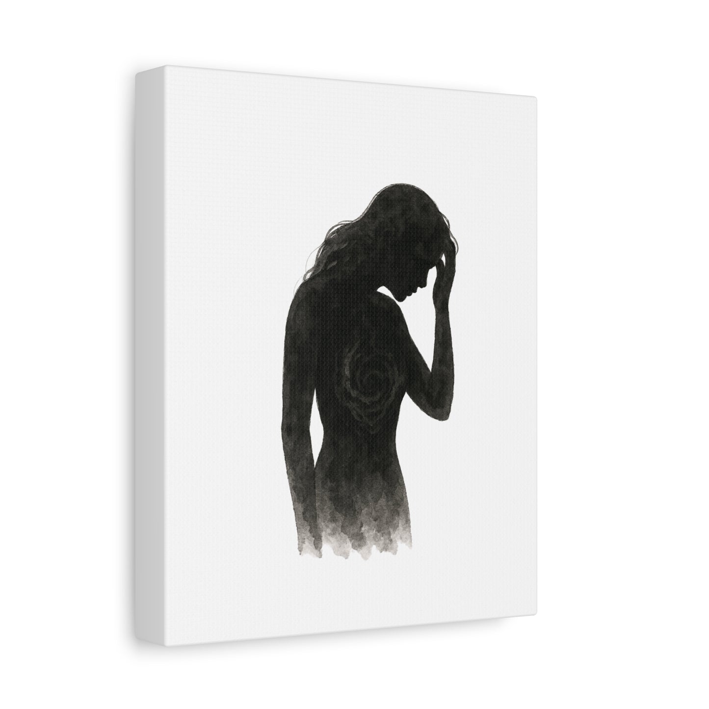 Canvas Print - Girl with Anxiety Black Watercolor Silhouette
