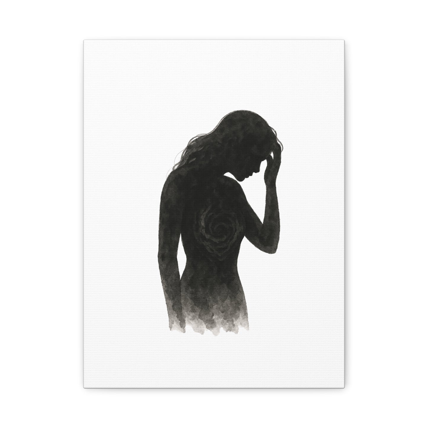 Canvas Print - Girl with Anxiety Black Watercolor Silhouette