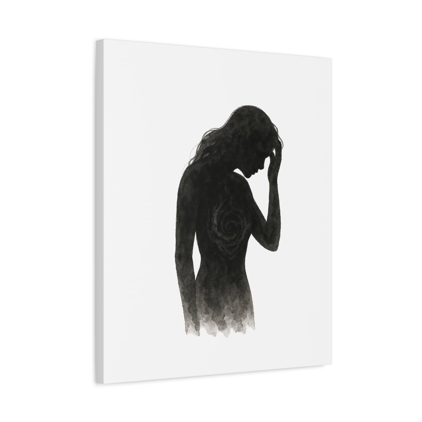 Canvas Print - Girl with Anxiety Black Watercolor Silhouette
