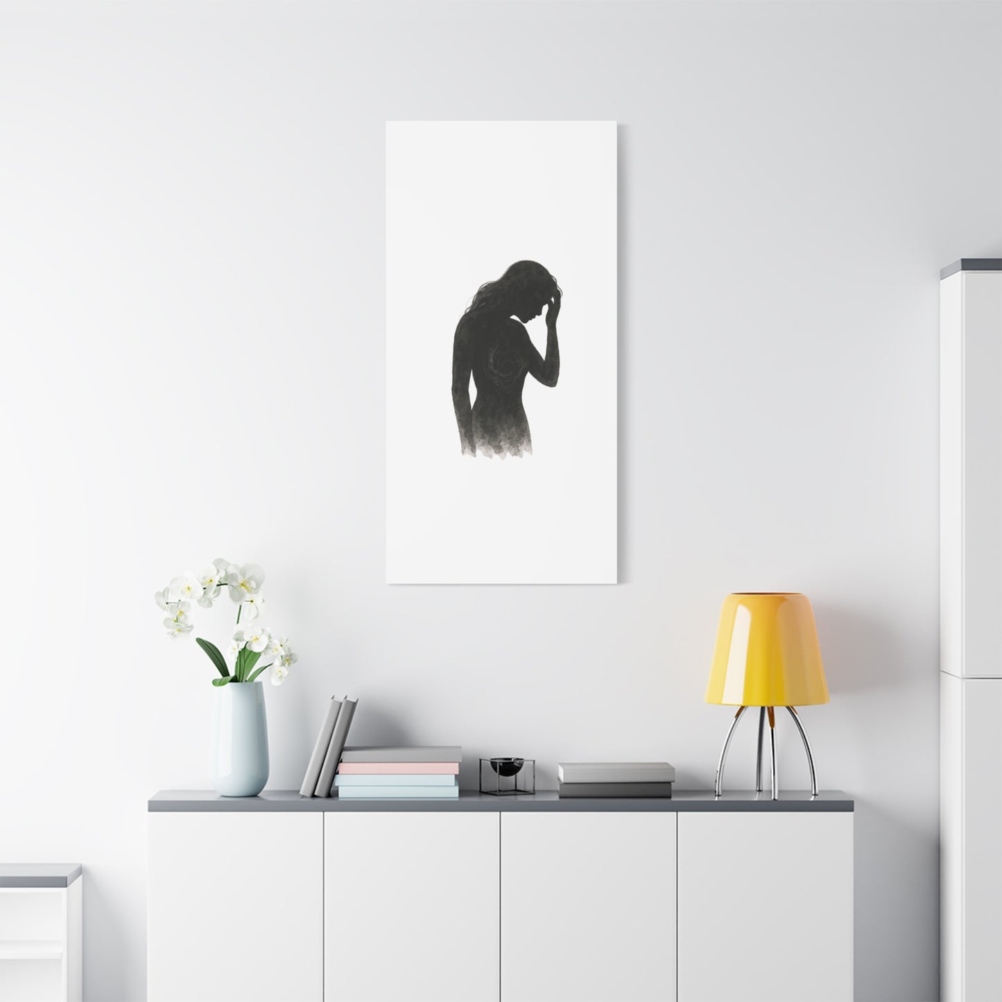 Canvas Print - Girl with Anxiety Black Watercolor Silhouette