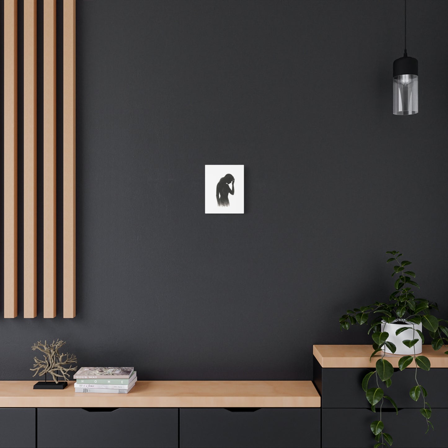 Canvas Print - Girl with Anxiety Black Watercolor Silhouette