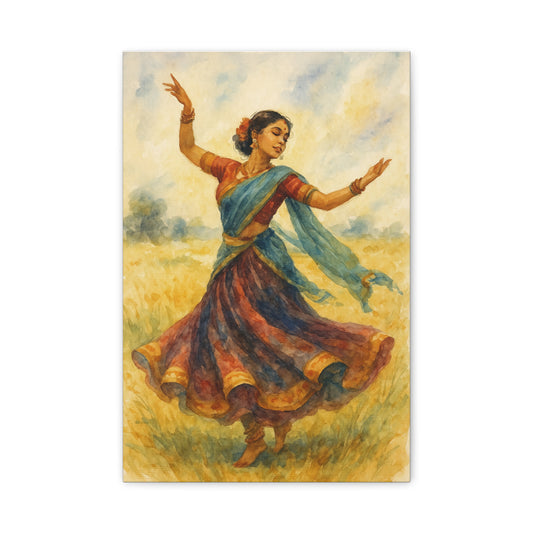 Dancing Woman Art Canvas, Boho Home Decor, Ethnic Wall Art, Gifts for Dance Lovers, Unique Artwork for Festivals, Indian Culture Decor