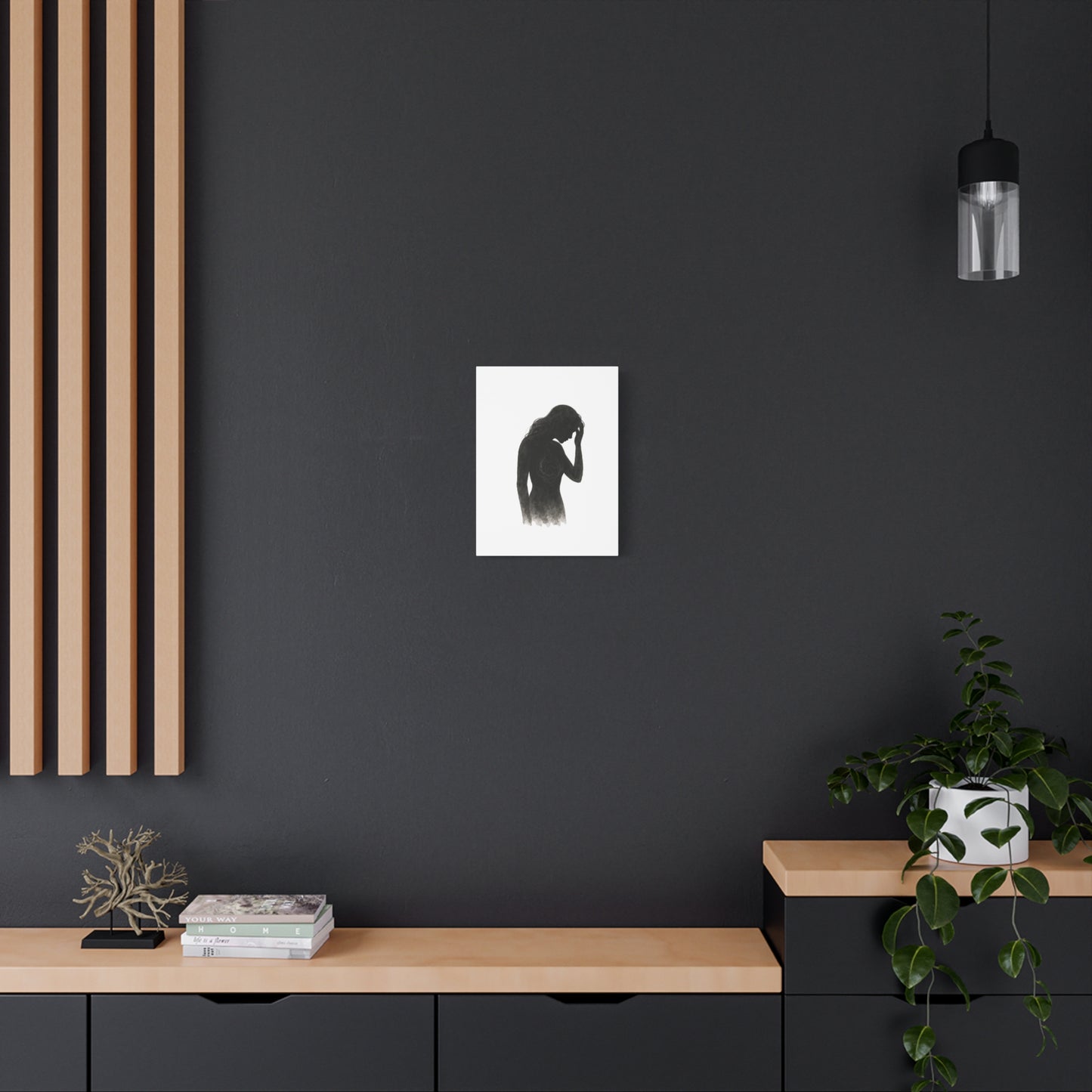 Canvas Print - Girl with Anxiety Black Watercolor Silhouette
