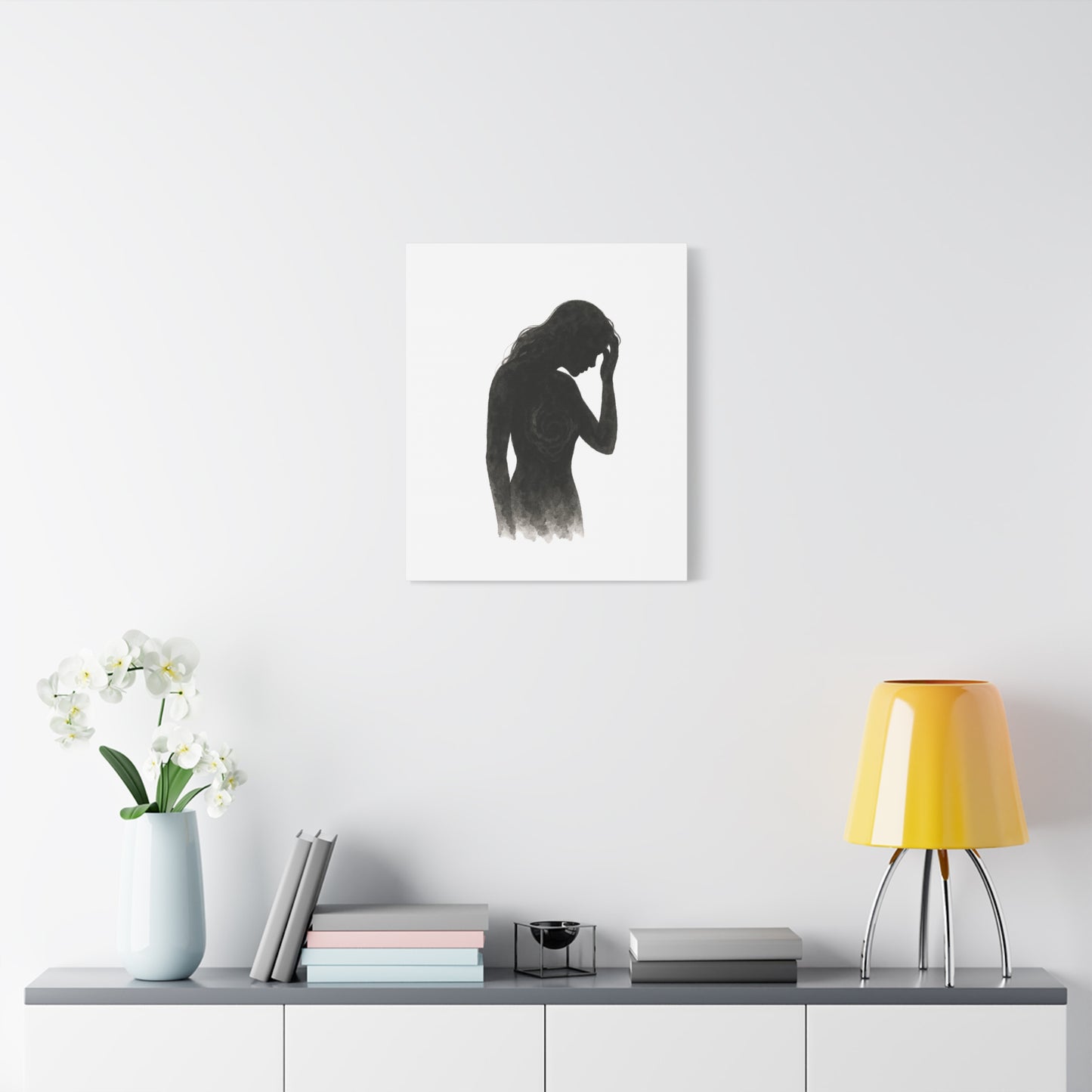Canvas Print - Girl with Anxiety Black Watercolor Silhouette