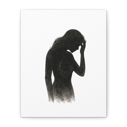 Canvas Print - Girl with Anxiety Black Watercolor Silhouette