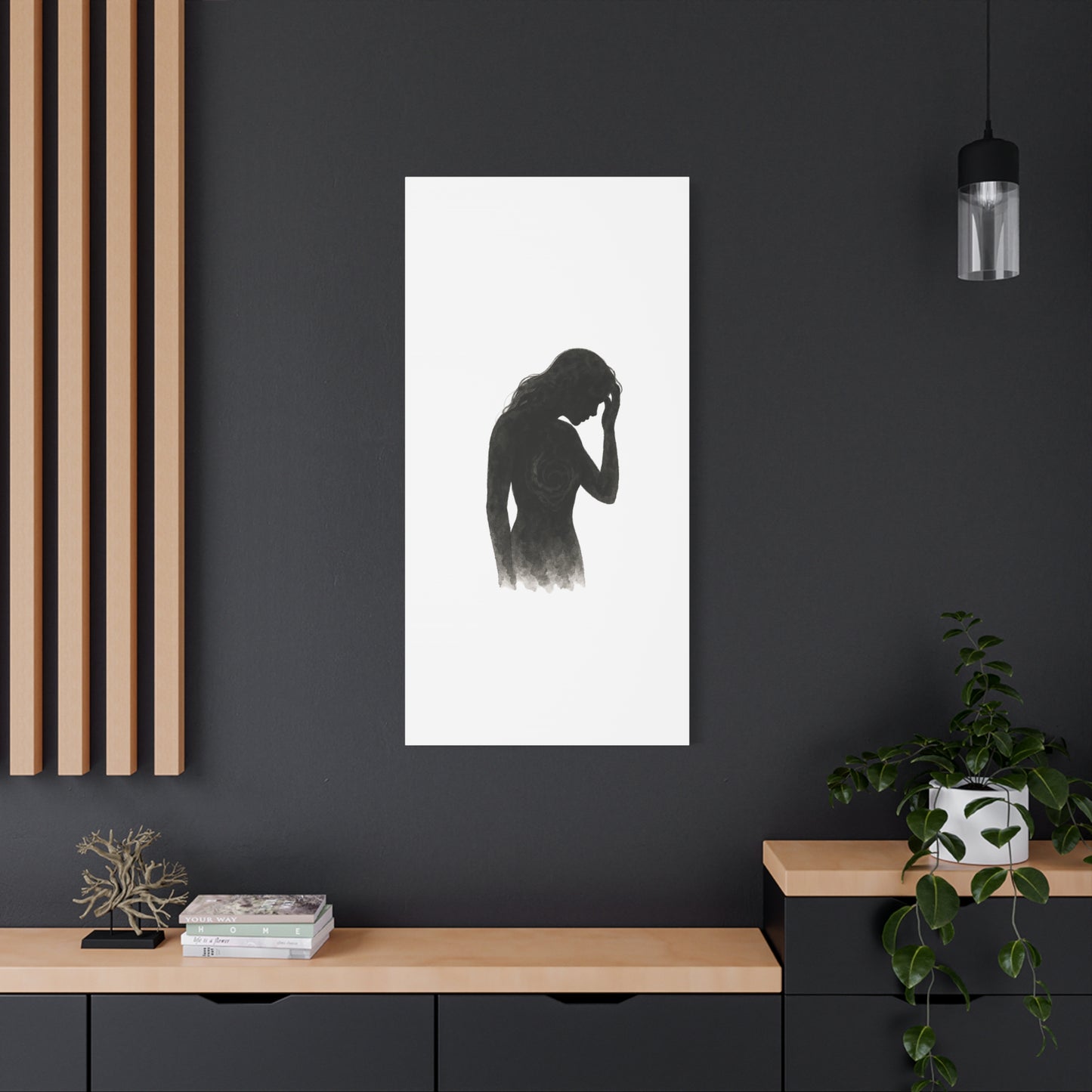 Canvas Print - Girl with Anxiety Black Watercolor Silhouette
