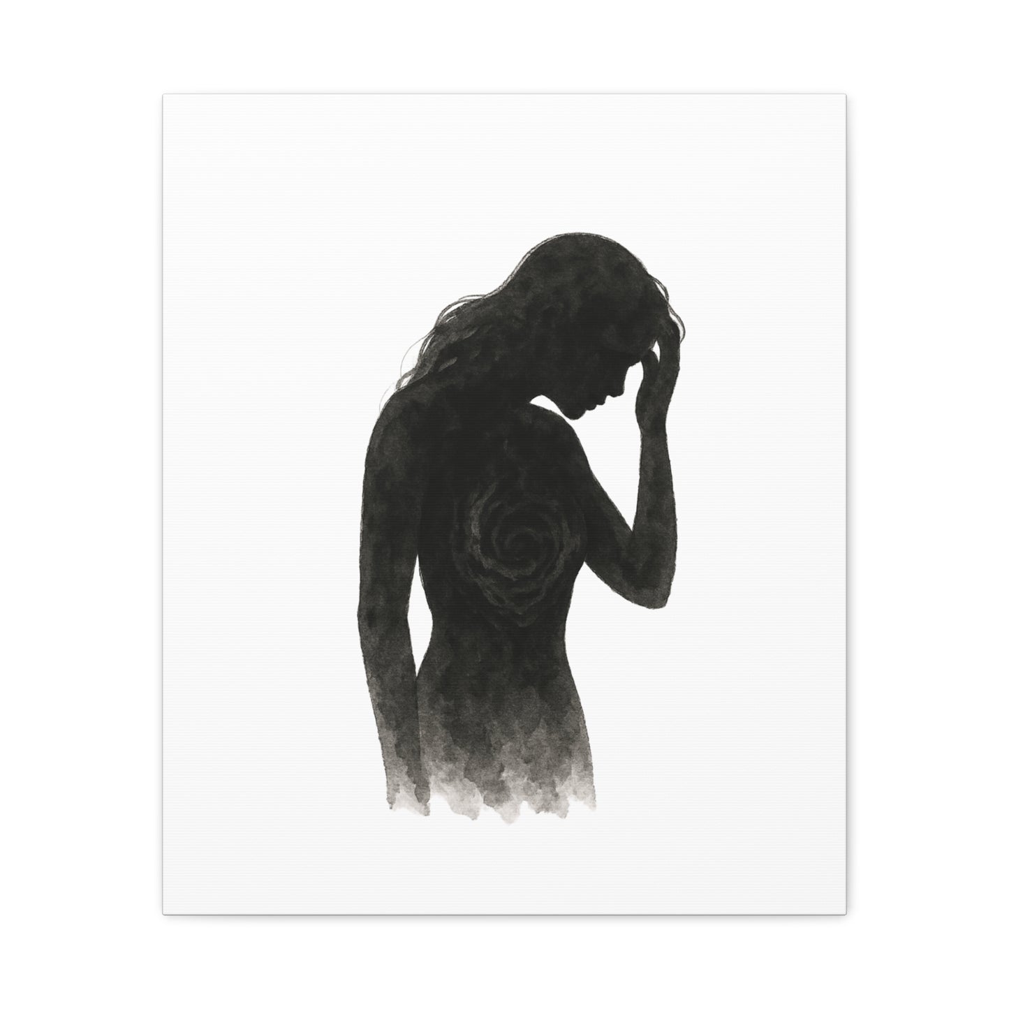 Canvas Print - Girl with Anxiety Black Watercolor Silhouette