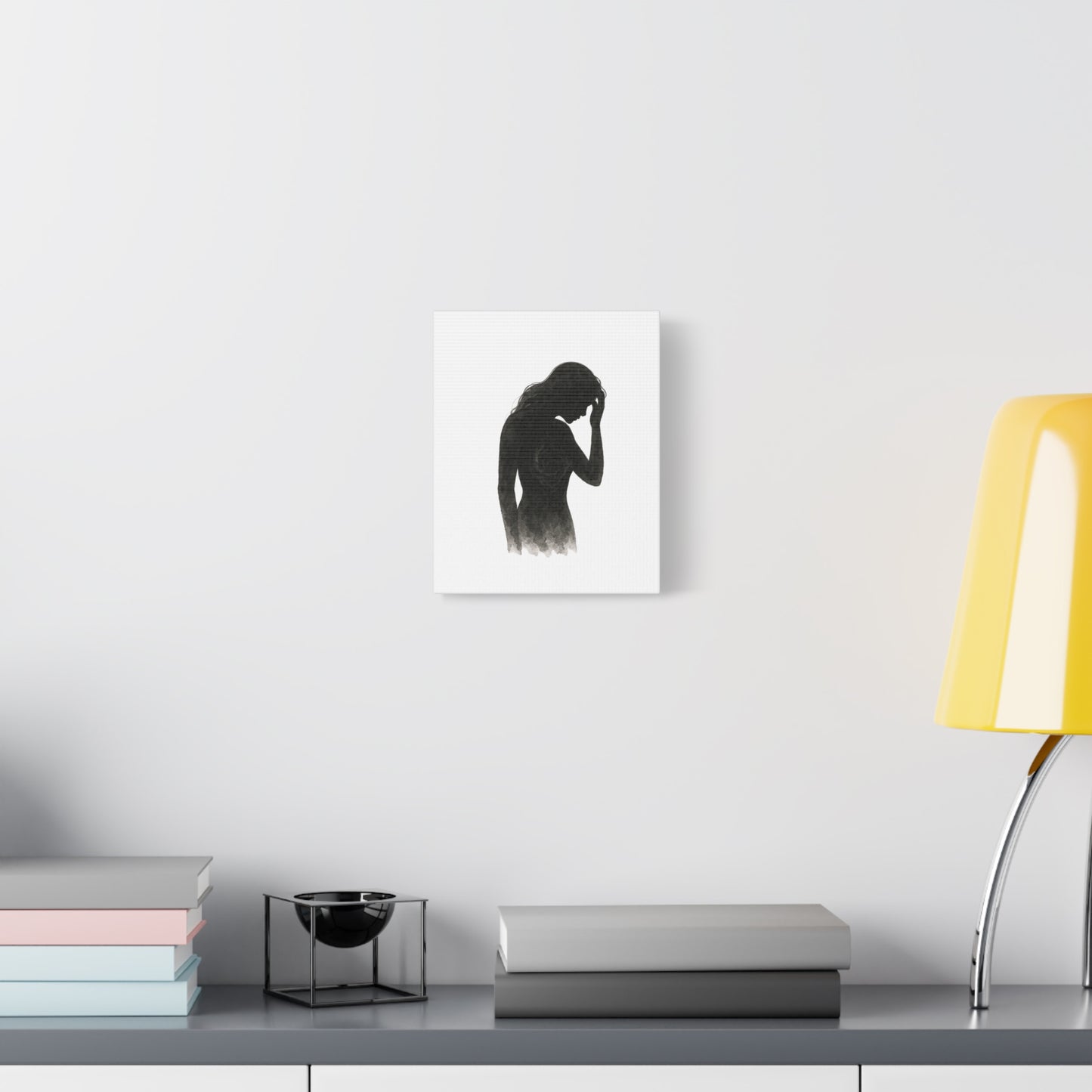 Canvas Print - Girl with Anxiety Black Watercolor Silhouette