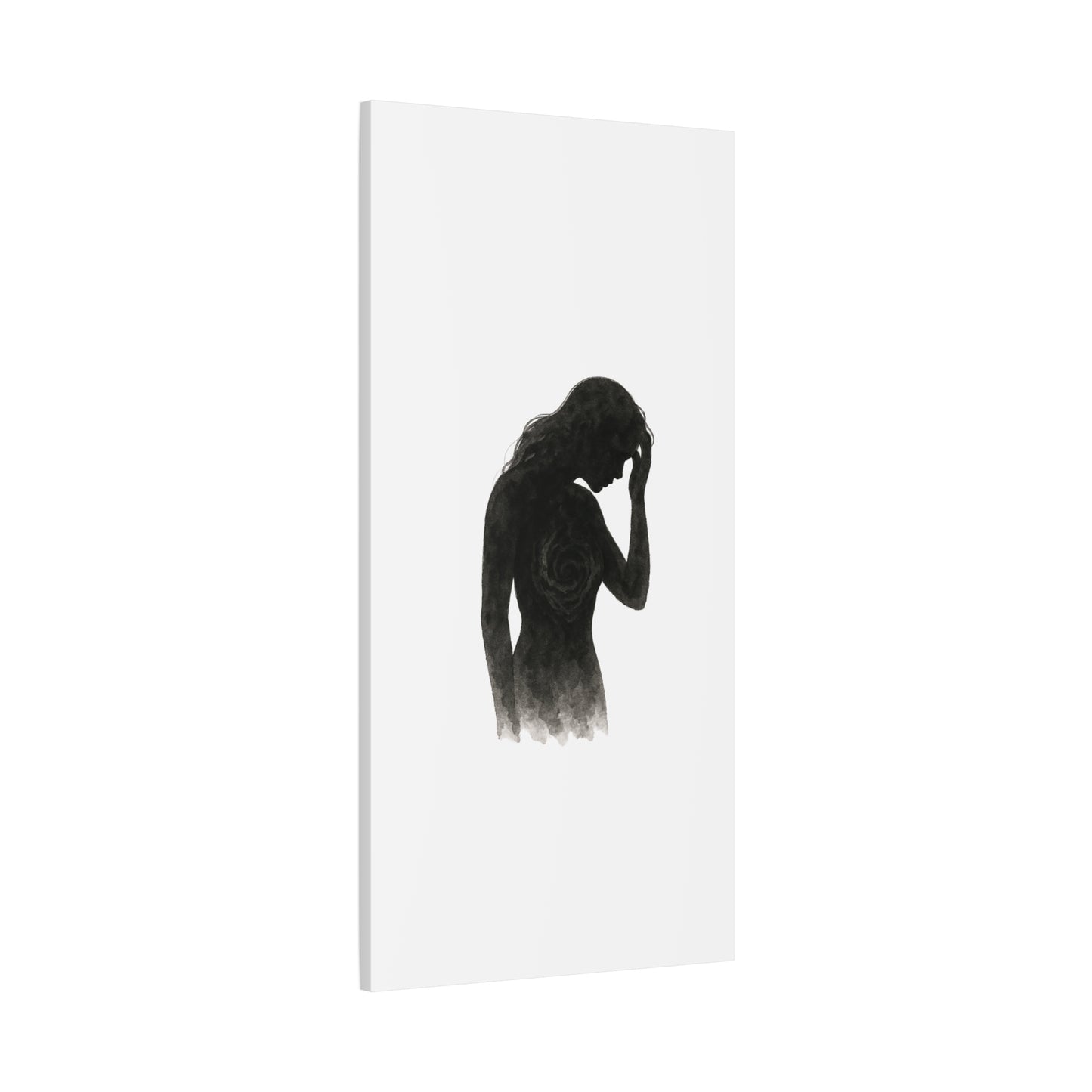 Canvas Print - Girl with Anxiety Black Watercolor Silhouette