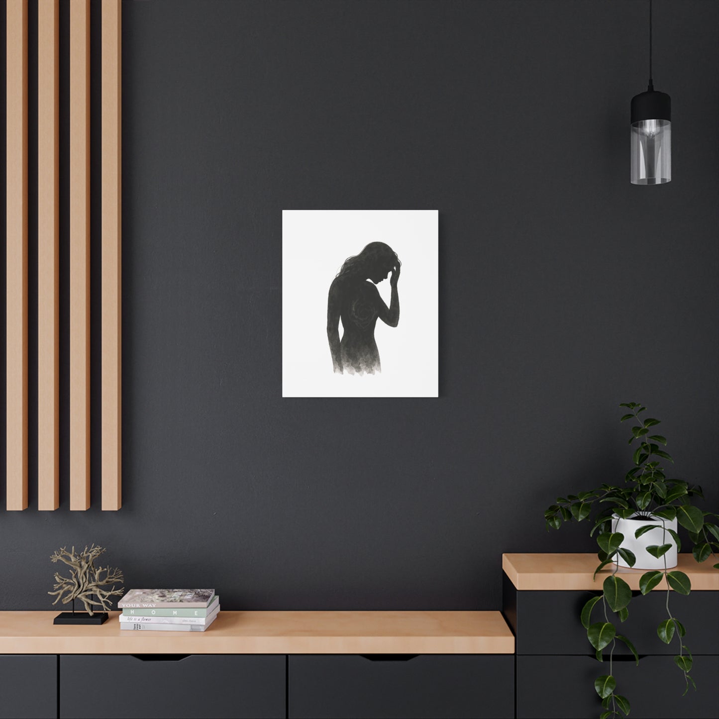 Canvas Print - Girl with Anxiety Black Watercolor Silhouette