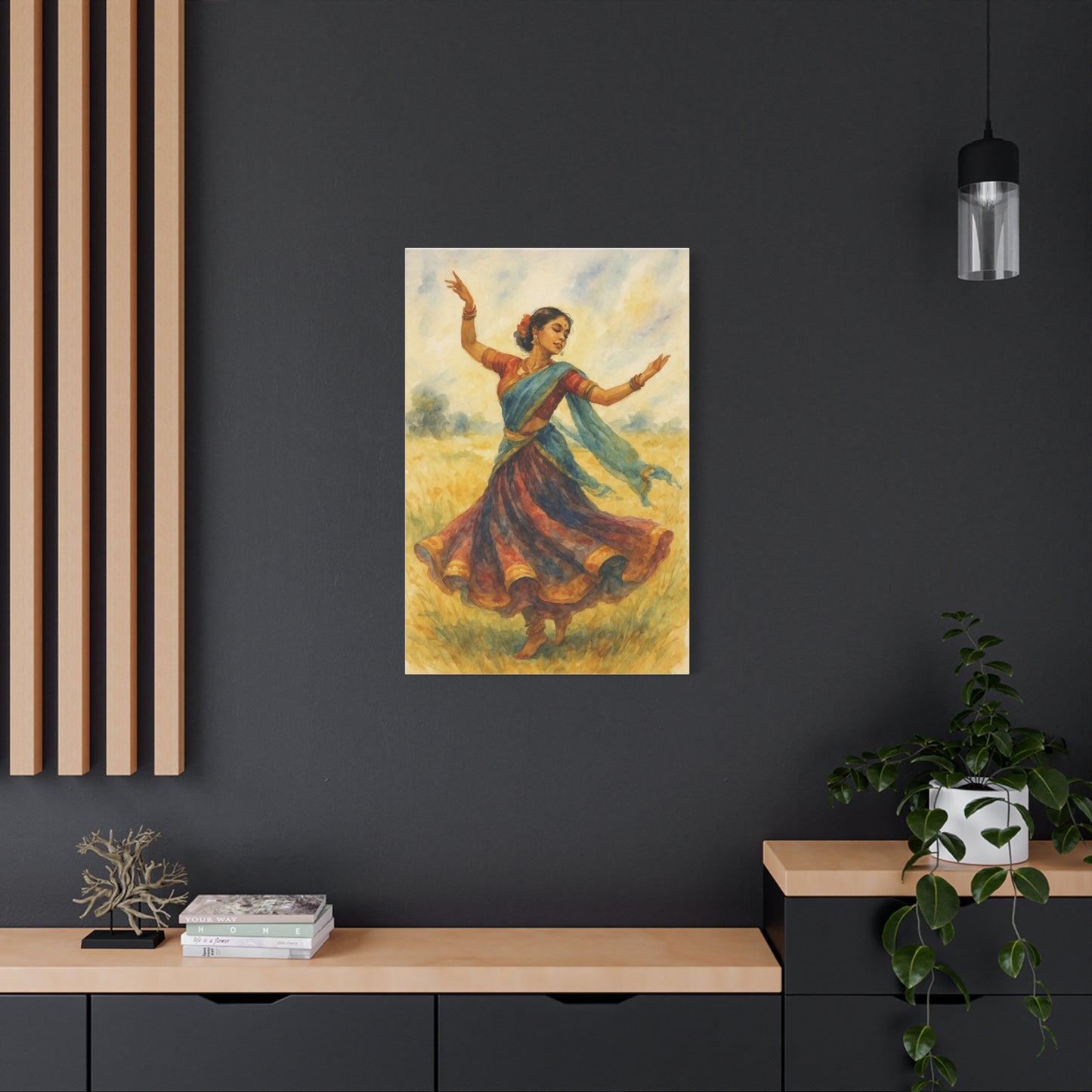 Dancing Woman Art Canvas, Boho Home Decor, Ethnic Wall Art, Gifts for Dance Lovers, Unique Artwork for Festivals, Indian Culture Decor