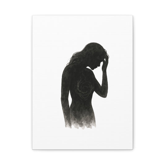 Canvas Print - Girl with Anxiety Black Watercolor Silhouette